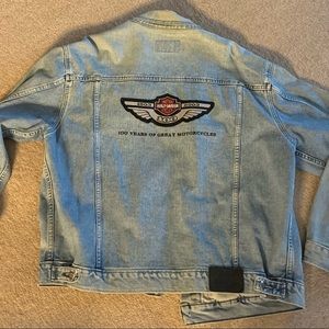 MENS HARLEY DAVIDSON 100th Anniversary EMBROIDERED JEAN JACKET